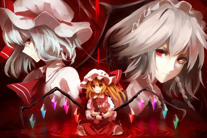 Remilia Scarlet, Flandre Scarlet, and Izayoi Sakuya from Touhou