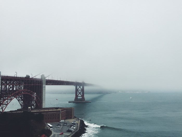 Golden Gate Bridge in Fog Over Water
