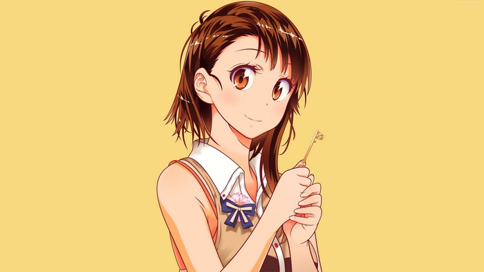 Anime girl with brown hair holding a key