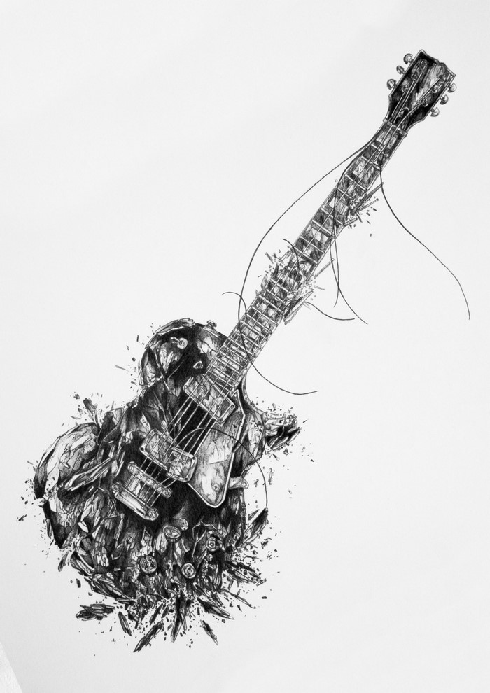 Destroyed electric guitar sketch