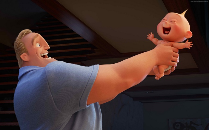 Bob Parr holding Jack-Jack from The Incredibles 2
