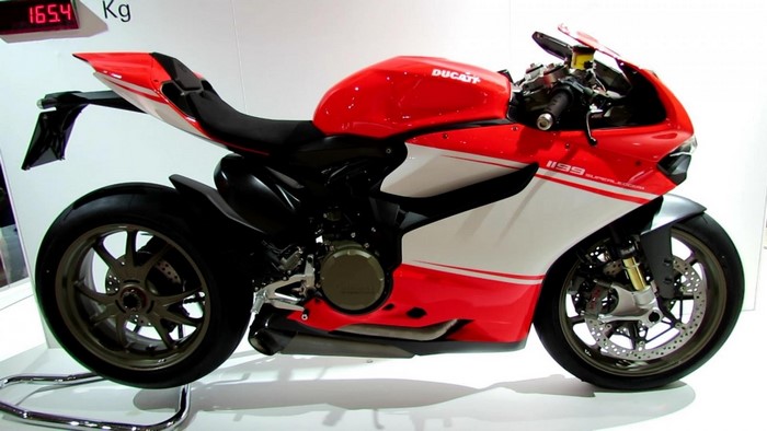 Red and white Ducati 1199 Superleggera motorcycle