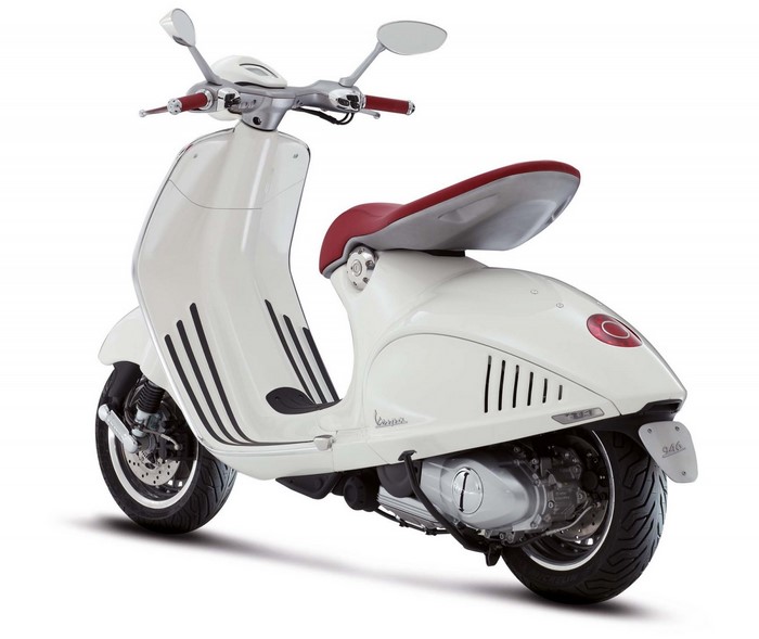 White Vespa 946 scooter with red seat