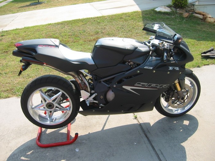 MV Agusta F4 SPR motorcycle on a red stand