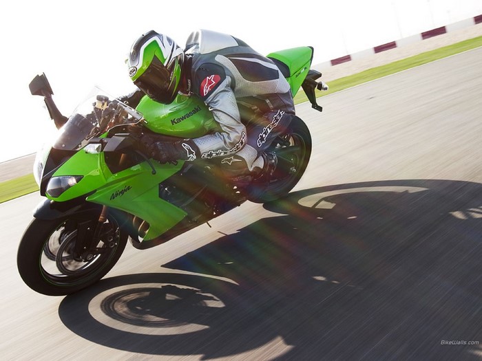 Kawasaki Ninja motorcycle rider on a race track