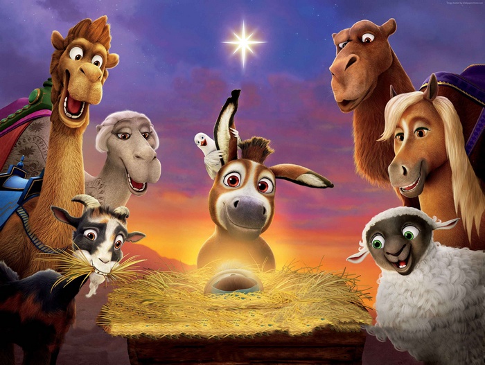 Nativity scene with animals and the Star of Bethlehem