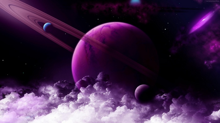 planet, Saturn, purple, 4k