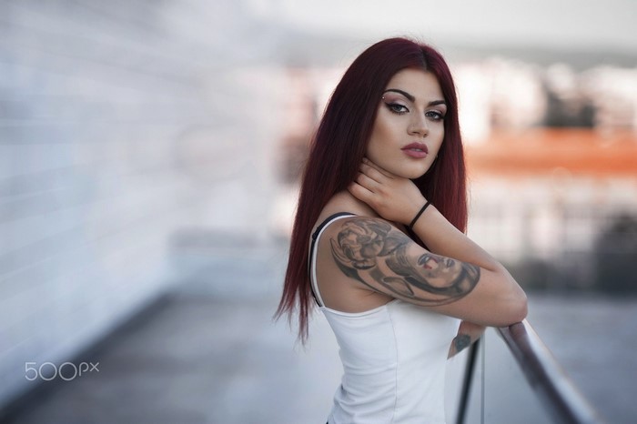 Face White Women Model Portrait Dyed Hair Depth Of Field Long