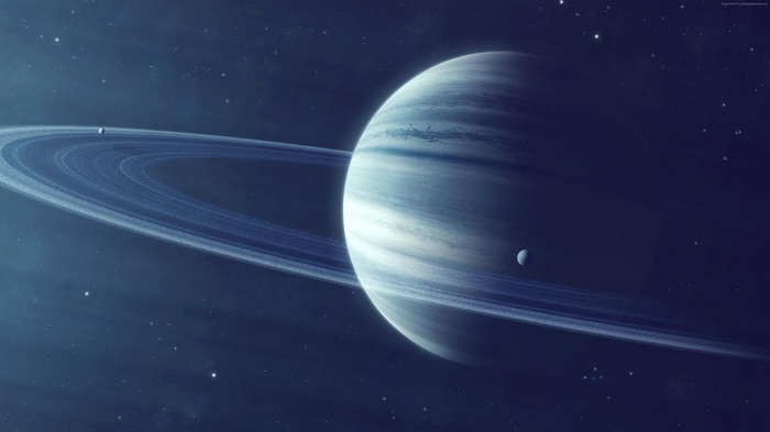 Saturn and its rings in space 4K
