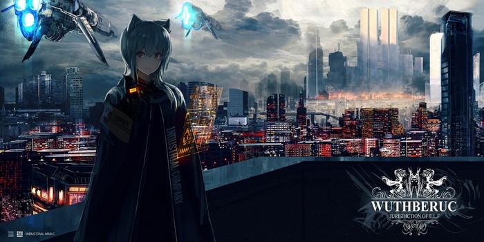 Anime girl with animal ears in a futuristic city