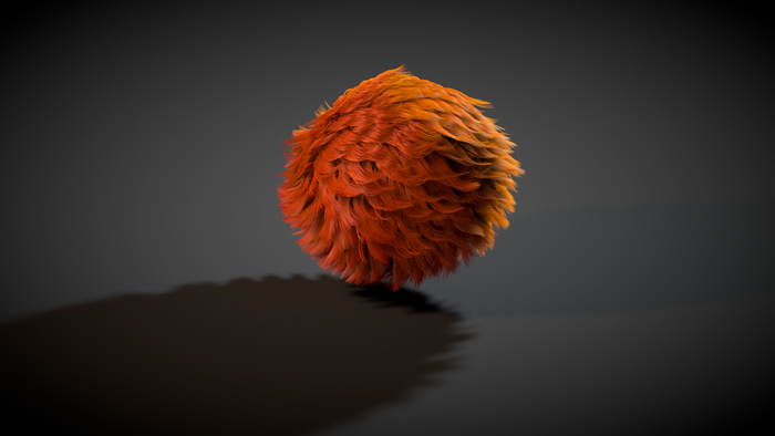 Orange and yellow fluffy ball with shadow