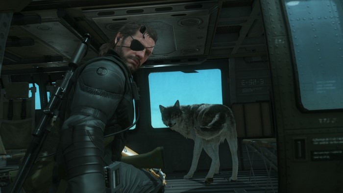 Venom Snake and D-Dog in Metal Gear Solid V
