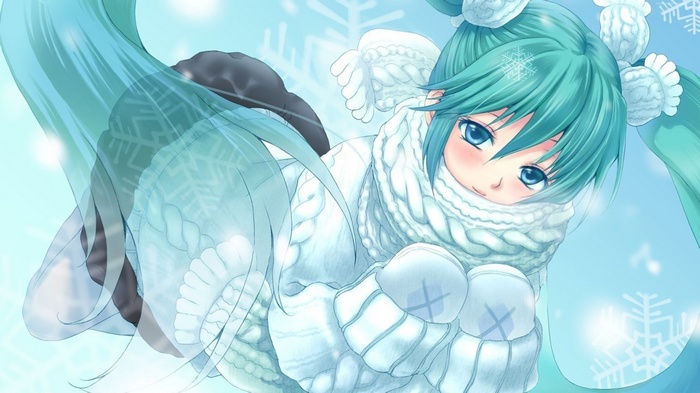 Anime girl in winter attire with blue hair