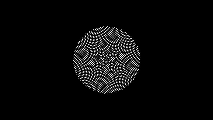 Monochrome spiral pattern of dots forming a circle