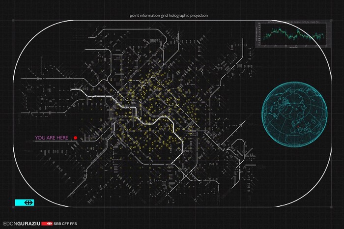 Futuristic holographic transit map projection