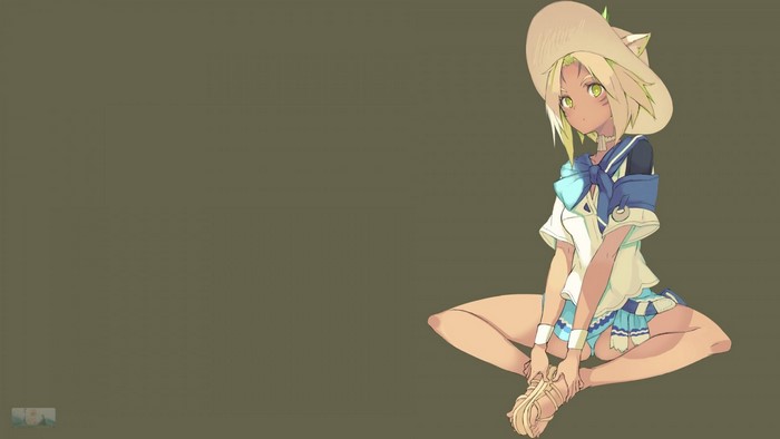 Anime girl with cat ears wearing a sailor outfit and hat