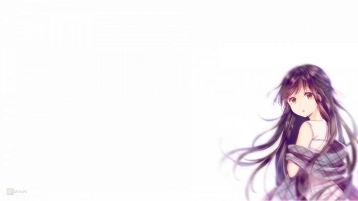 Anime girl with long dark hair and scarf