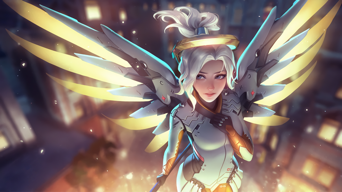 Mercy from Overwatch with wings and halo
