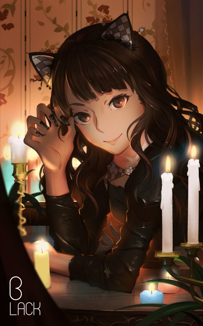 Anime girl with cat ears and black hair