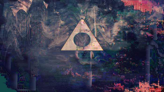 Glitch art abstract triangle with circle
