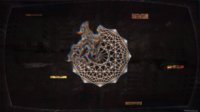 Abstract geometric shape with glitch art effect
