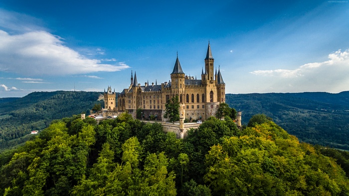 Europe, 4K, sky, Hohenzollern Castle, forest, Germany