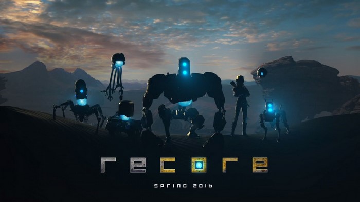 ReCore video game screenshot with robots and a human
