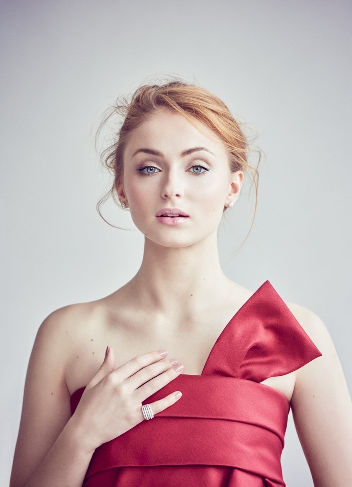 Elegant Portrait of Sophie Turner in Red Dress