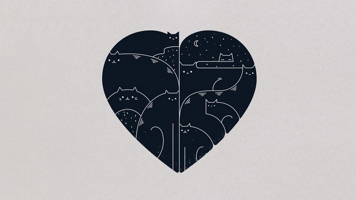 Heart shape filled with black cats illustration