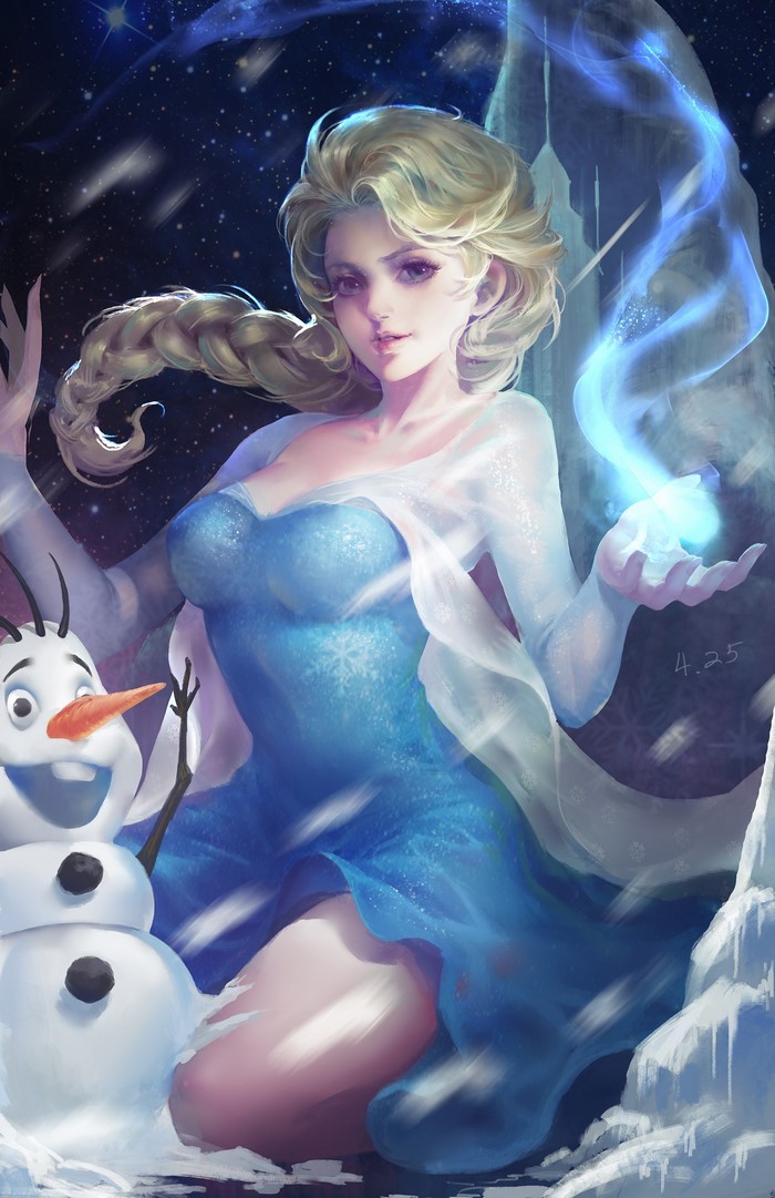 Elsa from Frozen with Olaf and ice magic
