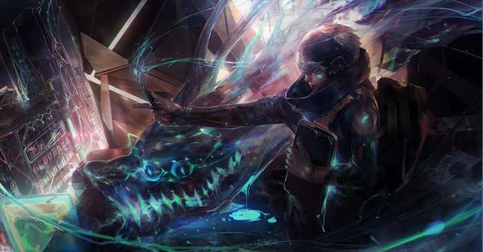 Anime character with magical energy and dragon-like creature