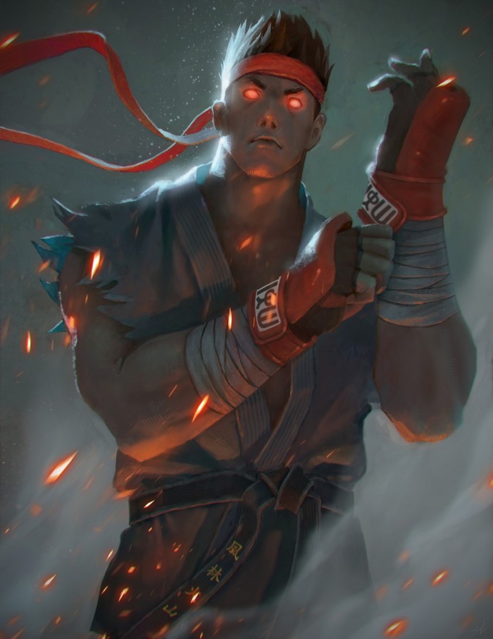 Ryu from Street Fighter with glowing eyes