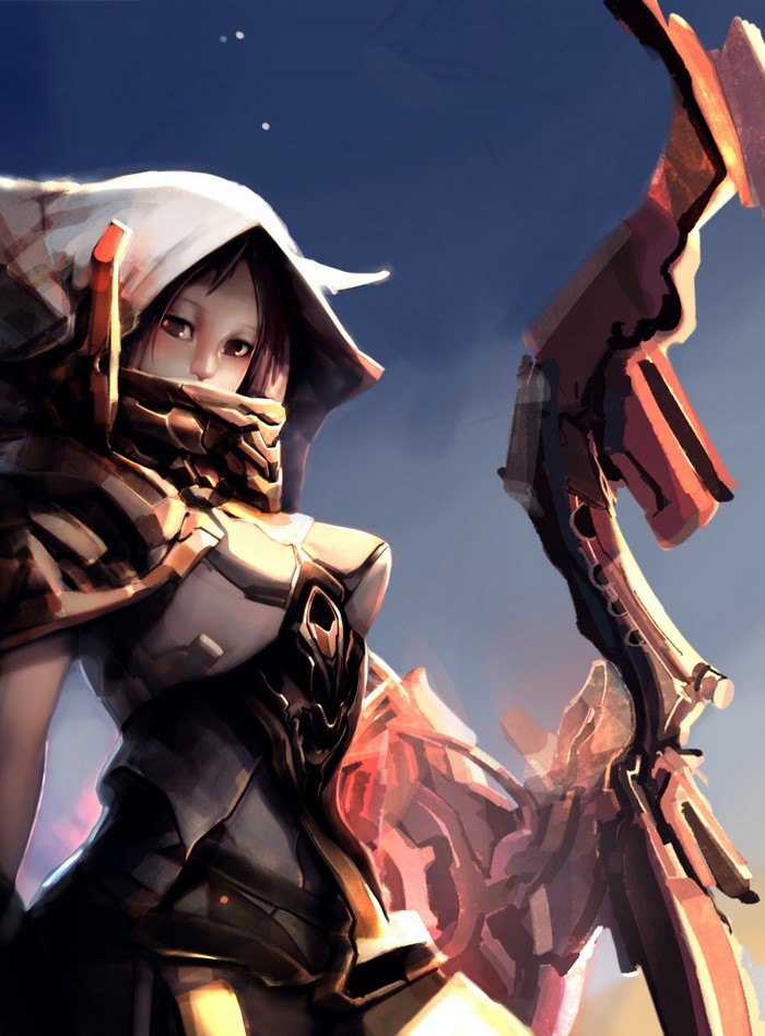 Woman warrior with bow in fantasy art illustration
