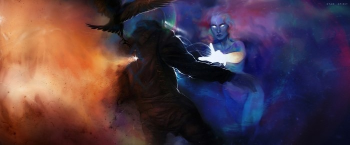 Fantasy art of a spirit and a bird