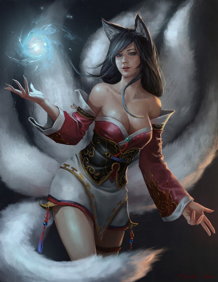 Ahri from League of Legends with fox tails