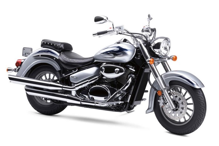 Silver Suzuki Boulevard cruiser motorcycle