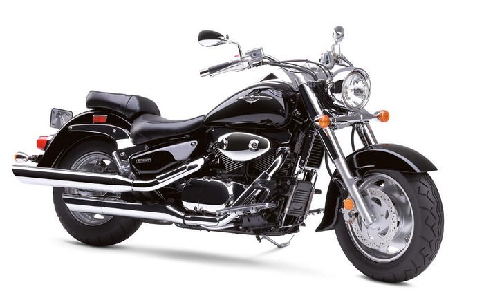 Black Suzuki Boulevard cruiser motorcycle