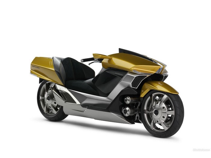 Gold and silver futuristic scooter with unique wheel design