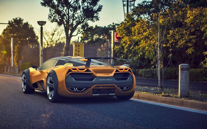 Orange Lada Raven supercar on a road