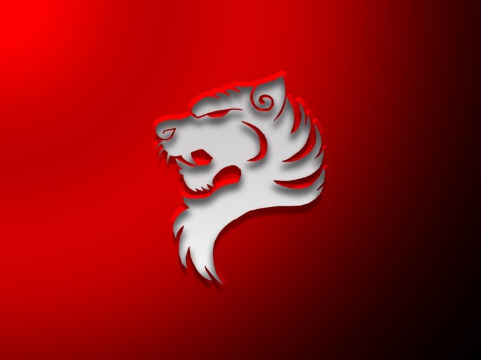 White tiger head logo on red background