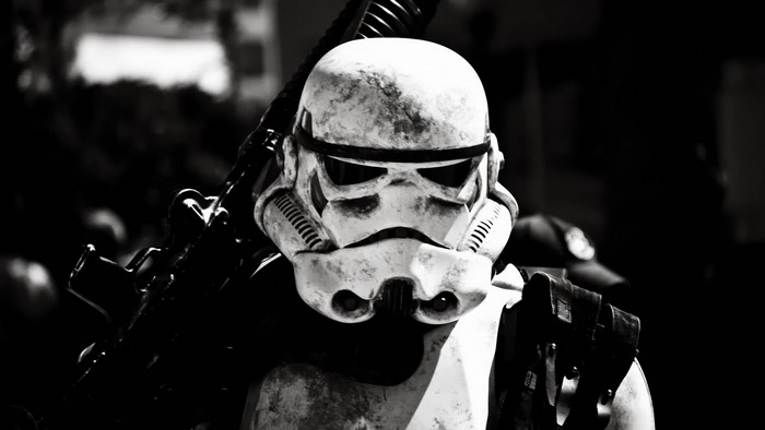 Stormtrooper from Star Wars holding a rifle