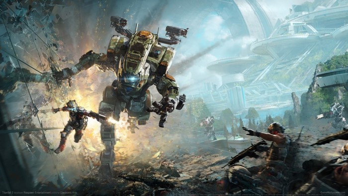 Titanfall 2 mecha battle with pilots