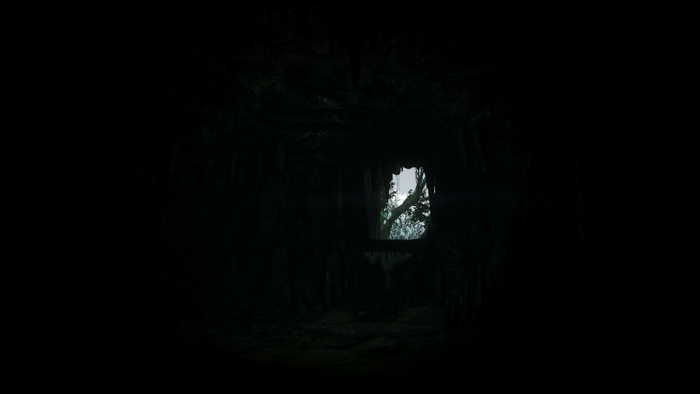 Cave entrance with trees and sky