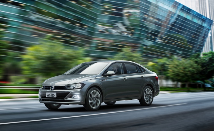Volkswagen Virtus driving on a city street