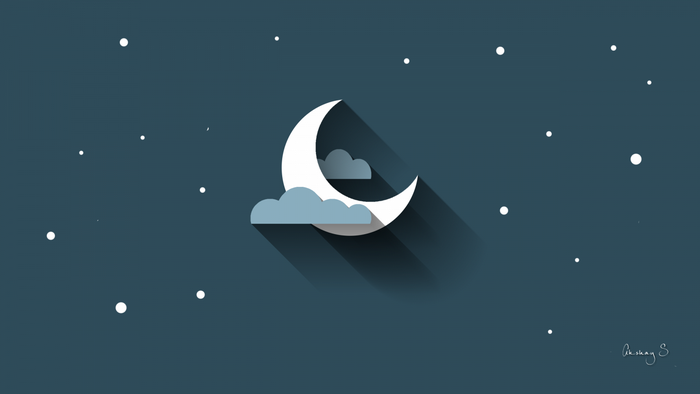 Minimalist crescent moon and clouds illustration