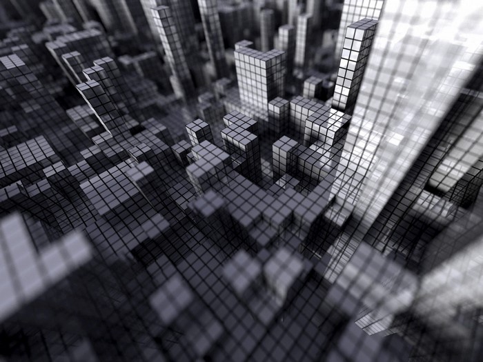 Monochrome abstract cityscape of cubes