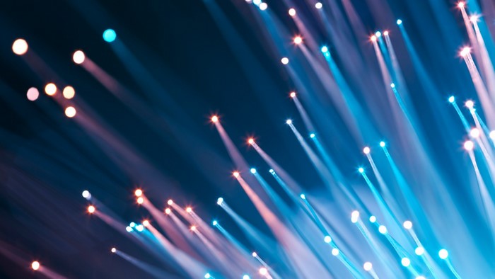 Close-up of illuminated fiber optic cables