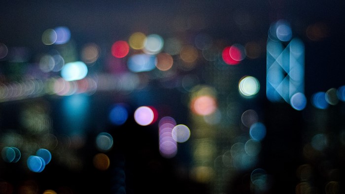 City lights at night, bokeh effect