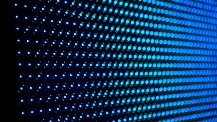 Blue and green LED lights in a grid pattern