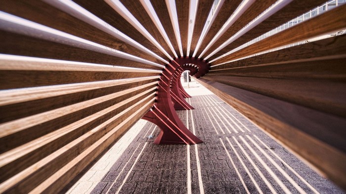 Abstract pattern of wooden slats and shadows